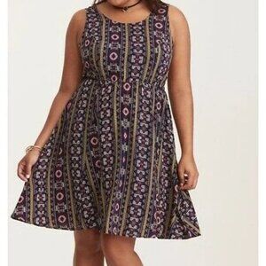 Torrid 2 Multicolor Geo Print challis Bow Back Tank Skater Dress Plus Size 2X